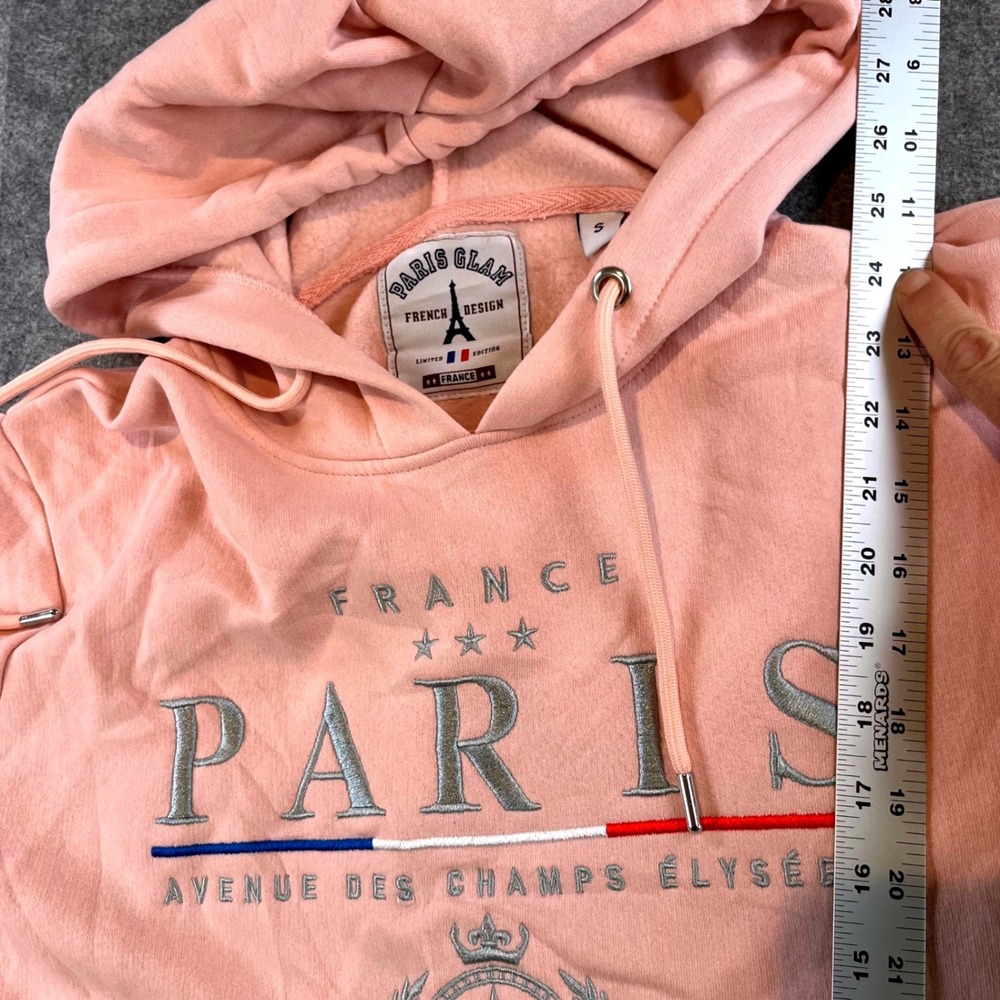 Paris Glam Womens Hoodie Pink Paris Graphic Fleece Sweatshirt Small Coquette - Picture 3 of 6